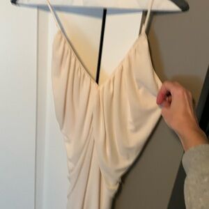 HALSTON HERITAGE Cream Shirred Midi Dress